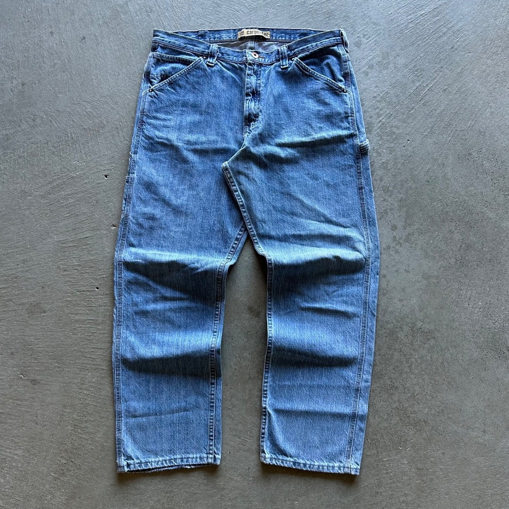 Vintage Lee Carpenter Jeans Size 38x32 Blue Light Wash Denim Straight Leg Worker
